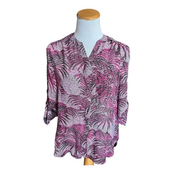 NWT Womens Covington Essentials Printed Utility Button Down Palm Print Top - Sz - Picture 1 of 1